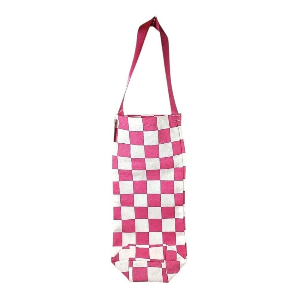 Wine Bag Tote Purse Pink White Checkered w/ Handle Multipurpose Multicolor New